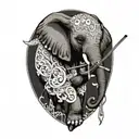 cartoon African elephant playing violin tattoo design idea
