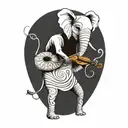 cartoon African elephant playing violin tattoo design idea