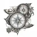 compass with north Canadian theme, east with Australian theme, south with South African theme, west with Namibia theme tattoo design idea
