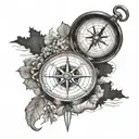 compass with north Canadian theme, east with Australian theme, south with South African theme, west with Namibia theme tattoo design idea