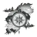 compass with north Canadian theme, east with Australian theme, south with South African theme, west with Namibia theme tattoo design idea
