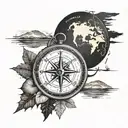 compass with north Canadian theme, east with Australian theme, south with South African theme, west with Namibia theme tattoo design idea