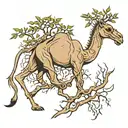 camel thorn tree with roots shaped lick music notes tattoo design idea
