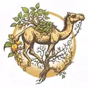 camel thorn tree with roots shaped lick music notes tattoo design idea