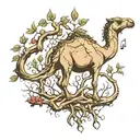 camel thorn tree with roots shaped lick music notes tattoo design idea