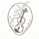 aeroplane music notes flowing from a violin with African thorn tree tattoo design idea
