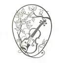 aeroplane music notes flowing from a violin with African thorn tree tattoo design idea