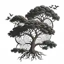 camel thorn tree with roots shaped like music notes  tattoo design idea