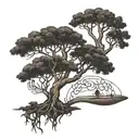 camel thorn tree with roots shaped like music notes  tattoo design idea