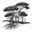 camel thorn tree with roots shaped like music notes  tattoo design idea