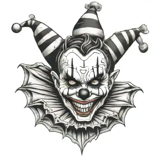 gothic clown woman from the front showing her teeth tattoo design idea