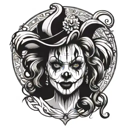 gothic clown woman from the front tattoo design idea