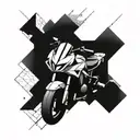 A geometric pattern incorporating elements of a fourwheeler and crotch rocket tattoo design idea