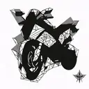 A geometric pattern incorporating elements of a fourwheeler and crotch rocket tattoo design idea