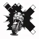 A geometric pattern incorporating elements of a fourwheeler and crotch rocket tattoo design idea