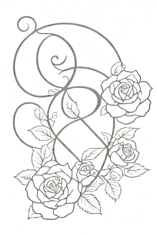 ampersand symbol surrounded by roses tattoo design idea