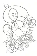ampersand symbol surrounded by roses tattoo design idea