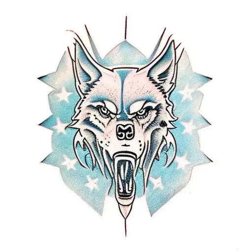 lobo colmillos bosque  tattoo design idea