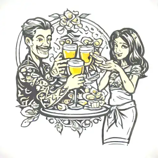friends toasting drinks tattoo design idea