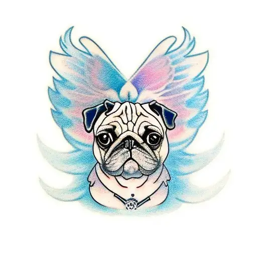 pug with angel wing onleft side tattoo design idea