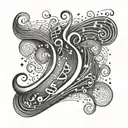 An abstract wave design incorporating musical notes and symbols, representing your love for surfing and techno music tattoo design idea