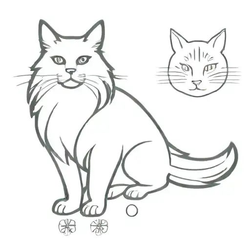 main-coon cat silhouette with 6 footprints tattoo design idea