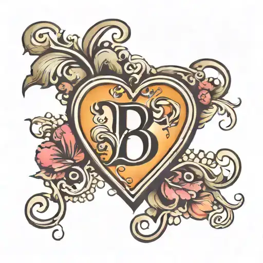 Letter B with heart tattoo design idea