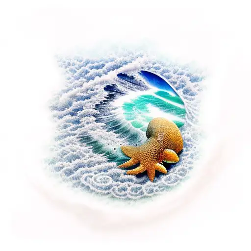 sleeve transition ocean to land to stars tattoo design idea