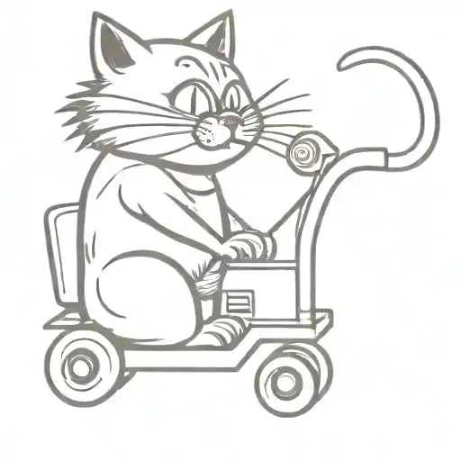 Cheshire Cat on lawnmower drinking beer tattoo design idea