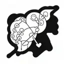 a cool patchwork japanese style looking tattoo black ink somehow connecting heart and brain together but in a cool way  tattoo design idea