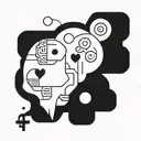 a cool patchwork japanese style looking tattoo black ink somehow connecting heart and brain together but in a cool way  tattoo design idea