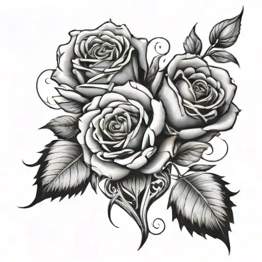 heart fire roses intertwine forming tattoo design idea
