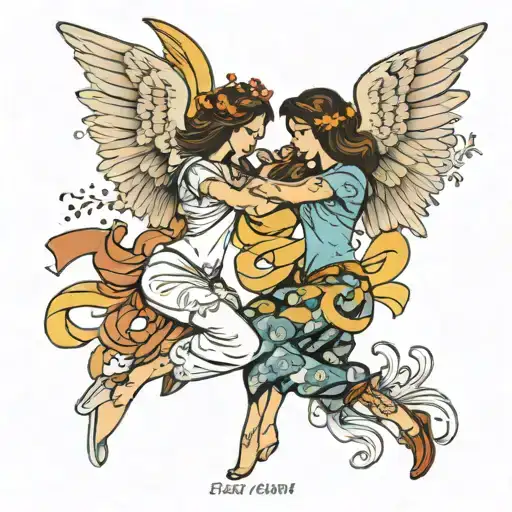 two dancing girls say yes to heaven  energy angel numbers bible quote friendship always and forever  tattoo design idea