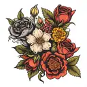 roses,marigold,carnation,honeysuckle,cosmo,snowdrop tattoo design idea