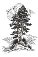 mountain pine tree wave fine line concept abstract tattoo tattoo design idea