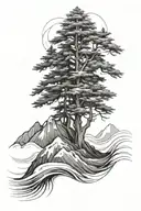 mountain pine tree wave fine line concept abstract tattoo tattoo design idea