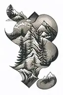 mountain pine tree wave fine line tattoo design idea