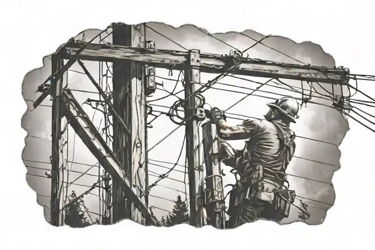 lineman working on power lines tattoo design idea