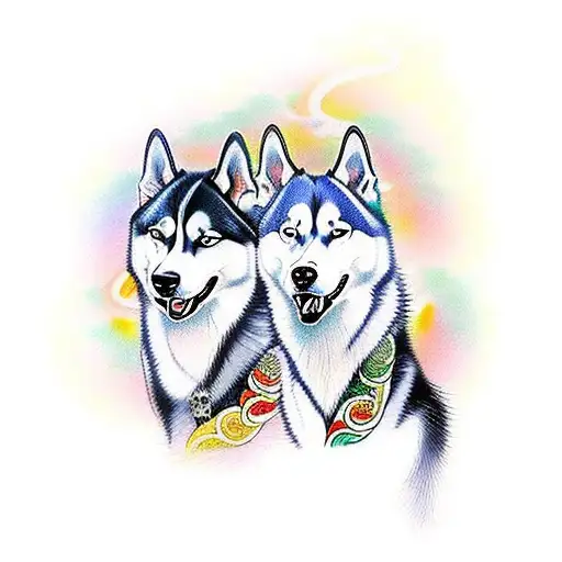 two lovely huskies and one shitzu  tattoo design idea