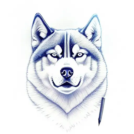 Draw two huskies one orange and one gray with white, side by side tattoo design idea