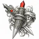 Narsil with the ring around the hilt with red shards of the sword underneath tattoo design idea