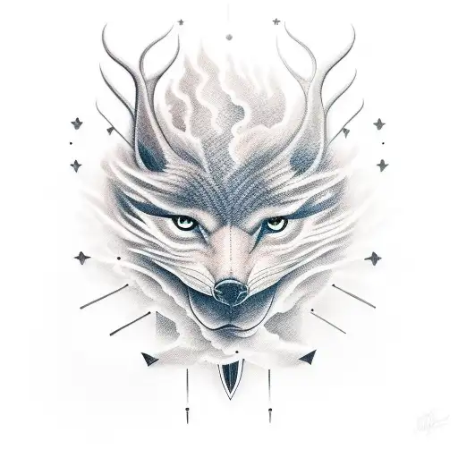 clouds mixing with space and lightnings tattoo design idea