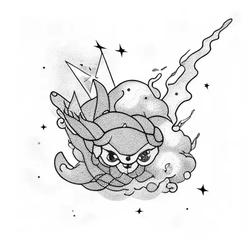 clouds mix8ng with space and lightnings tattoo design idea