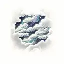 clouds mixing with space and lightnings tattoo design idea