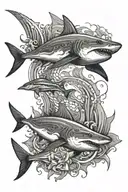 An intricate design featuring a shark and a stingray swimming together in a dynamic pose tattoo design idea