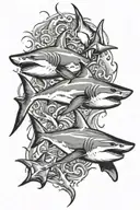 An intricate design featuring a shark and a stingray swimming together in a dynamic pose tattoo design idea