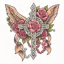rosary breast cancer ribbon tattoo design idea