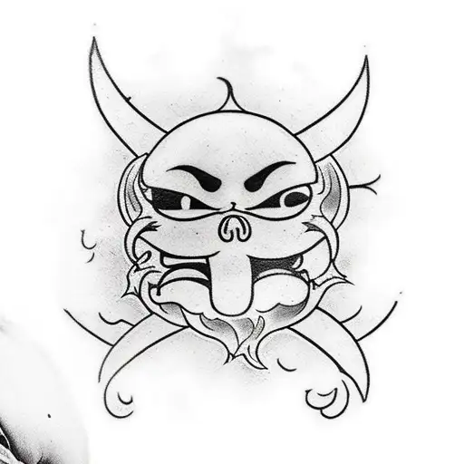 Traditional style tattoo featuring Luffy and Kaido facing off with traditional Japanese elements in the background tattoo design idea