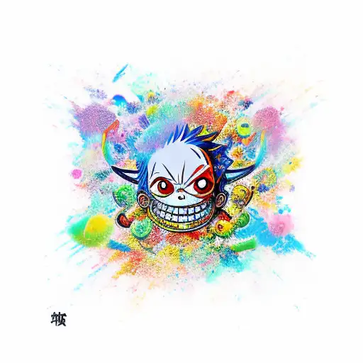 A new-school design of Luffy and Kaido combined with vibrant colors and abstract shapes tattoo design idea