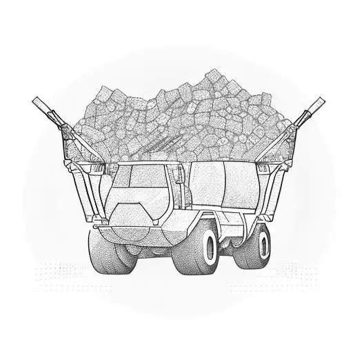 a construction shovel going through an F12 dump truck tattoo design idea